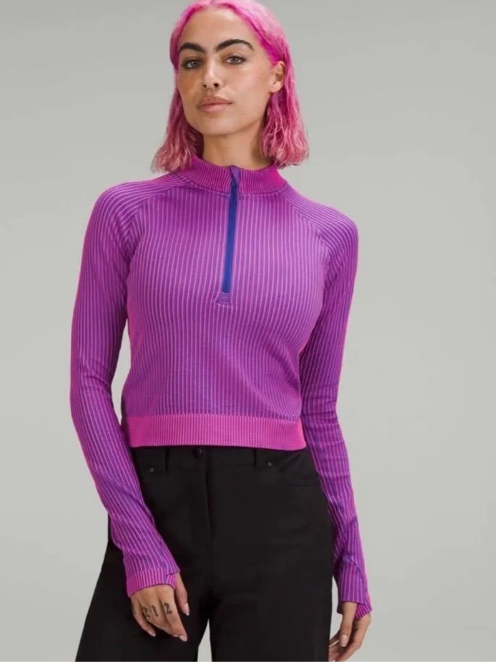 Lululemon Rest Less Cropped Half Zip Colour Rib Psychic / Sonic Pink